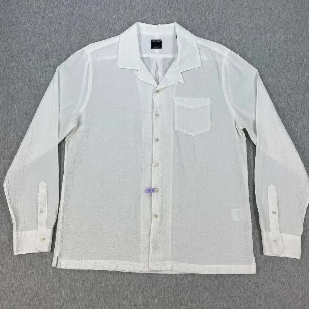 Todd Snyder Portuguese Seersucker Camp Shirt Men L White Loop Collar Long Sleeve - Picture 2 of 15
